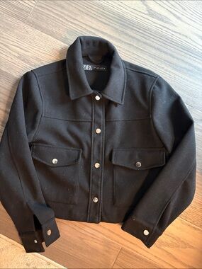 Zara Black Snap-Front Cropped Jacket